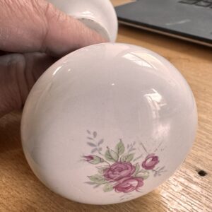 Vintage White Ceramic Floral Door Knob Set with Spindle