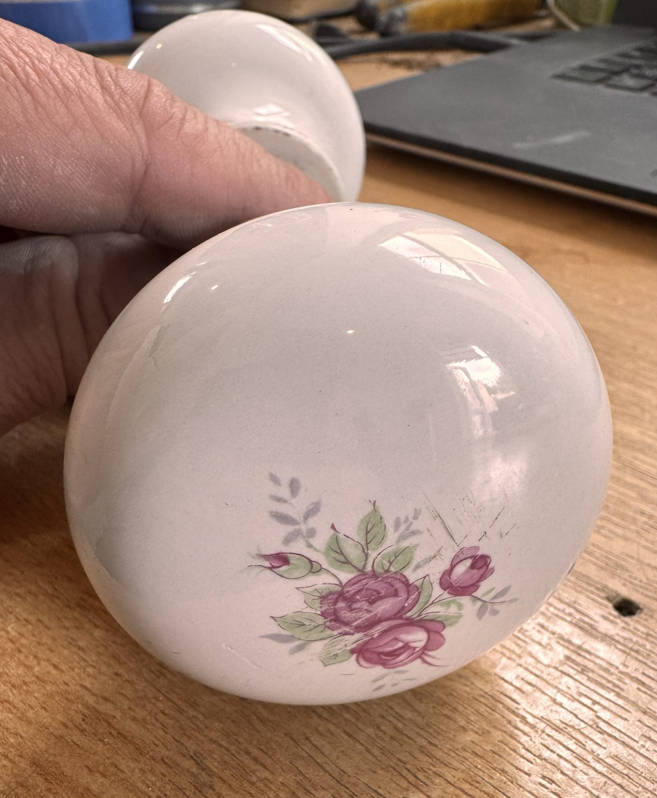 Vintage White Ceramic Floral Door Knob Set with Spindle