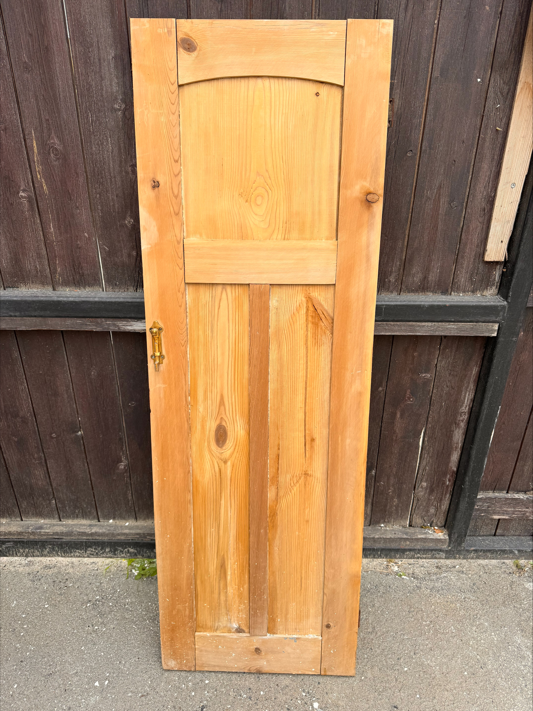 Small Reclaimed Pine Cupboard Door with Brass Bolt — 18.5” x 55¾” x 30mm - Image 6