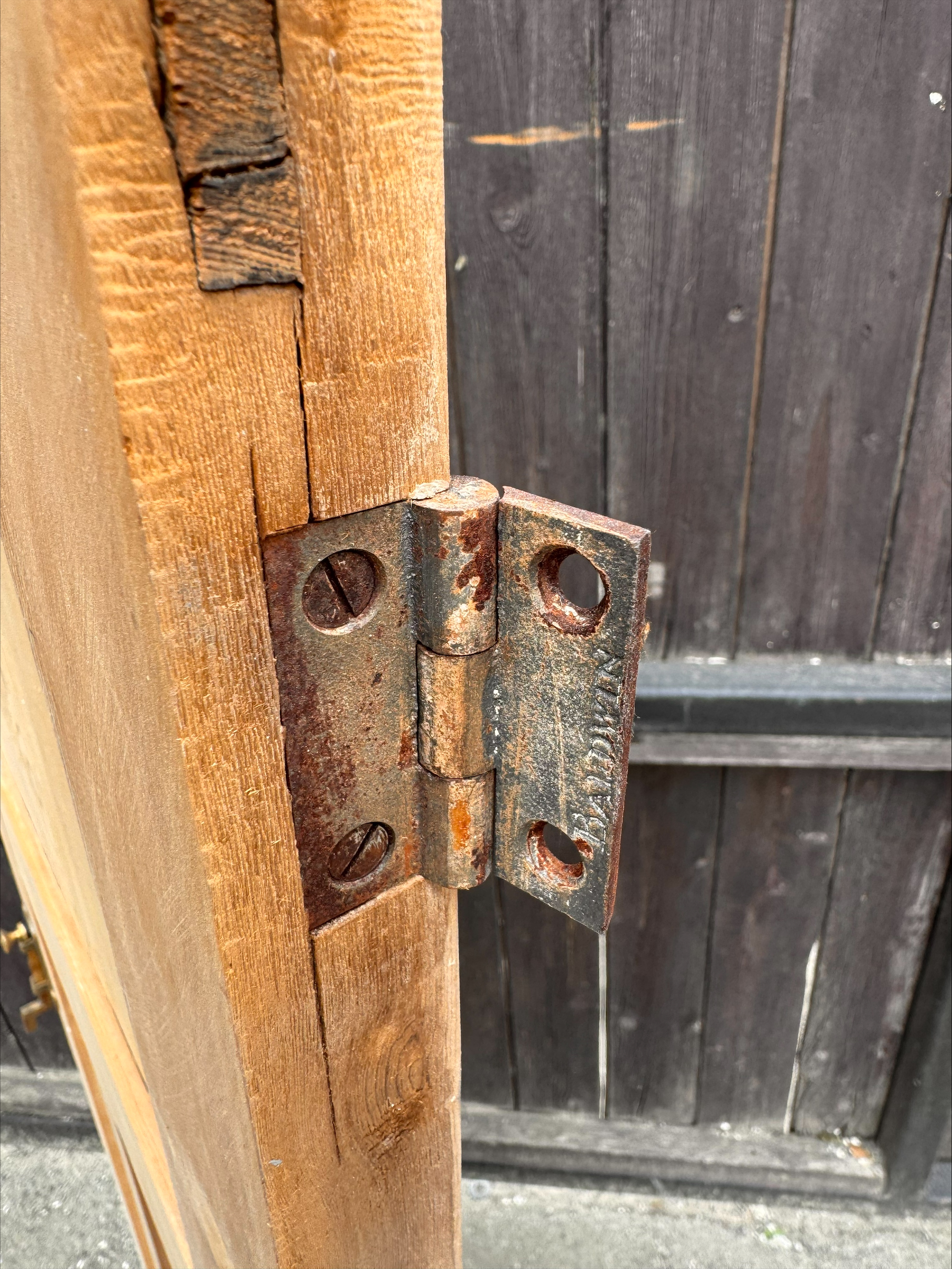 Small Reclaimed Pine Cupboard Door with Brass Bolt — 18.5” x 55¾” x 30mm - Image 5