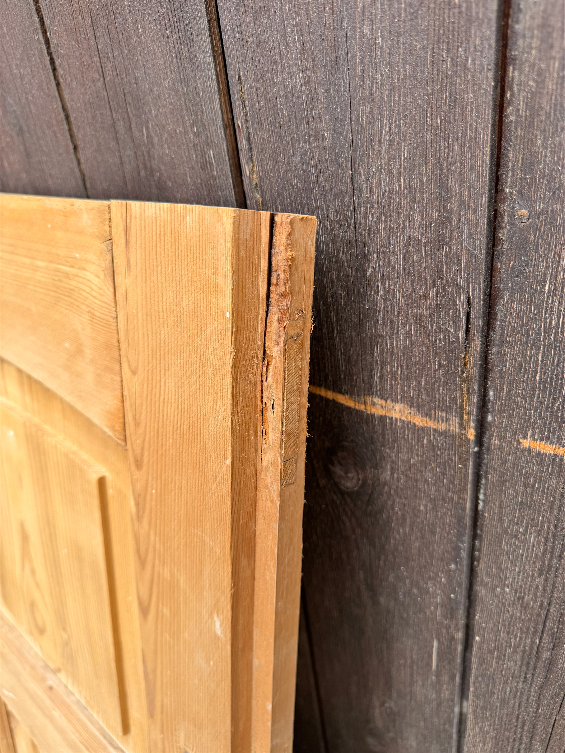 Small Reclaimed Pine Cupboard Door with Brass Bolt — 18.5” x 55¾” x 30mm - Image 4