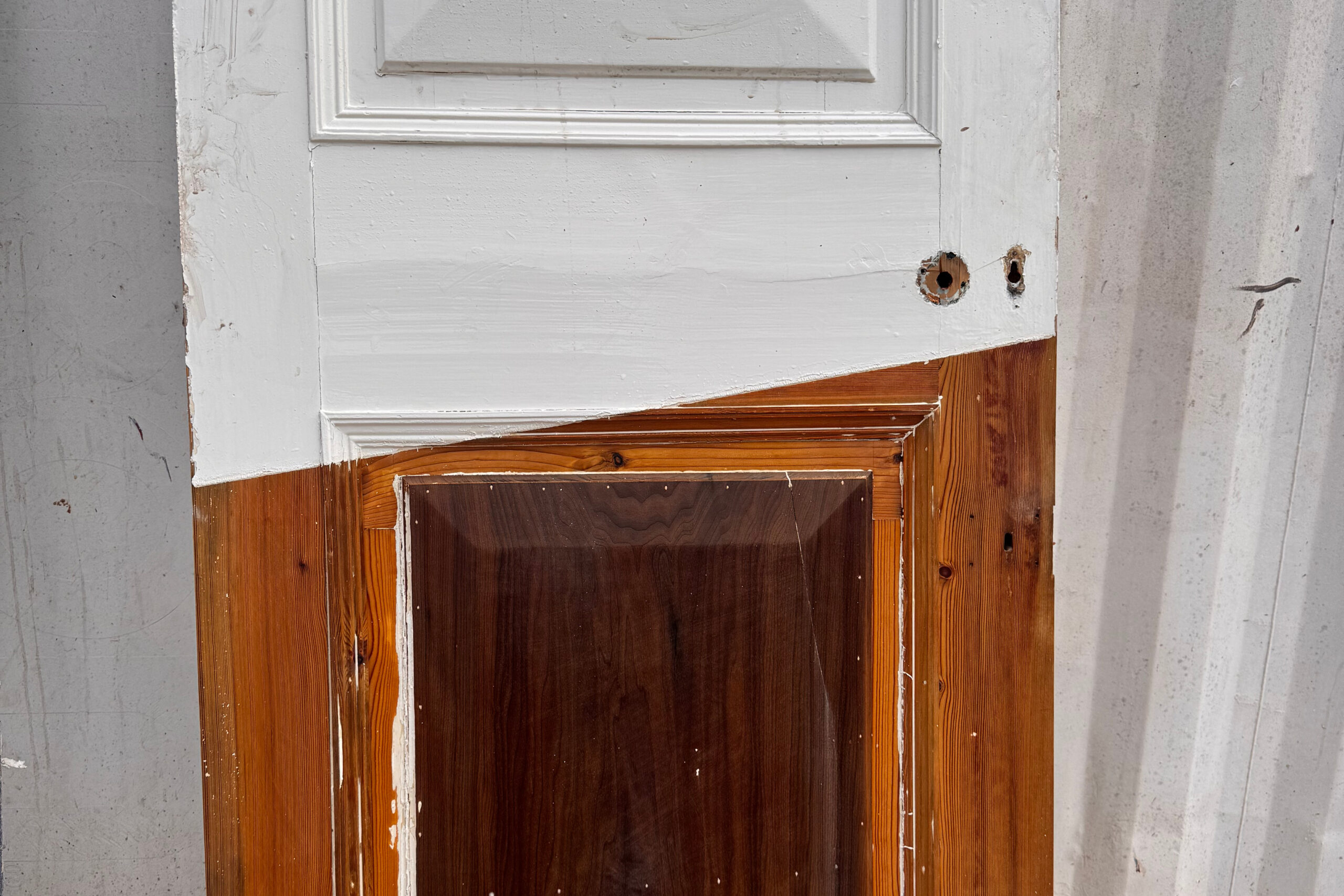 Old paint removed from wooden door