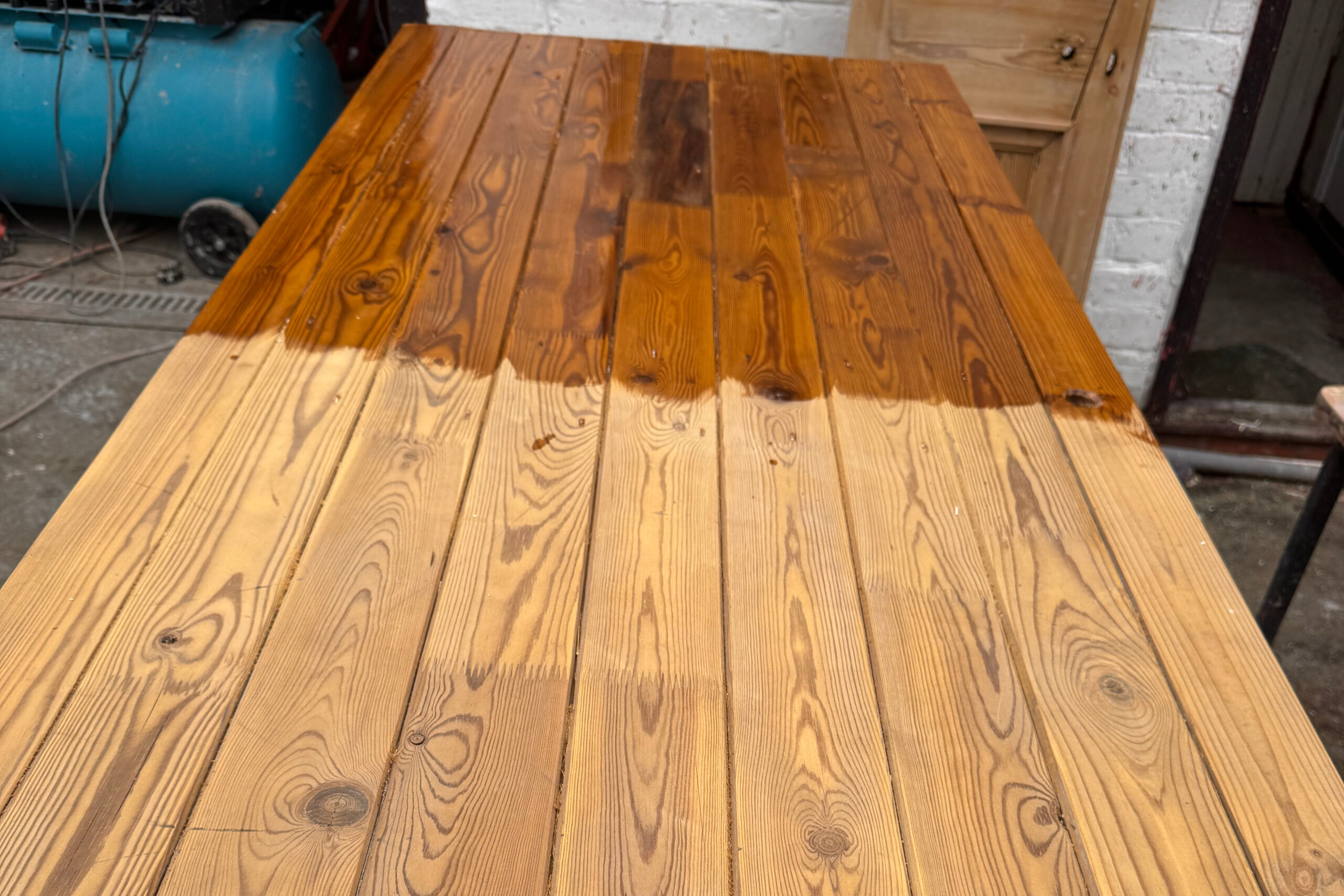 Waxed wooden door after restoration