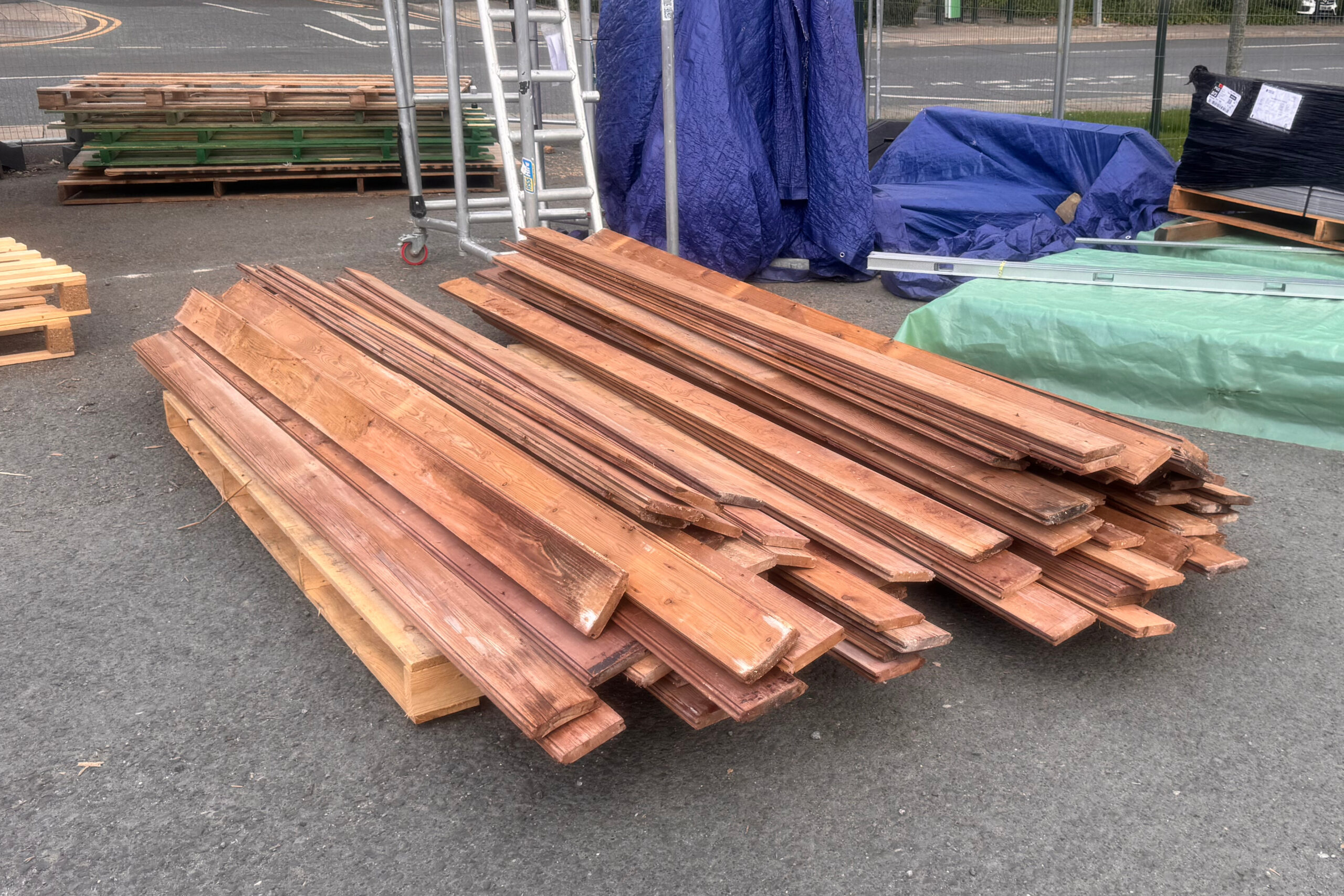 Stripped timber boards prepared for repainting